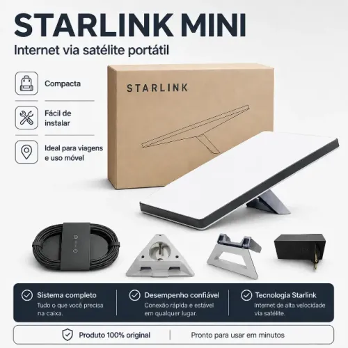 Starlink Mini Kit Internet Via Satélite Wi-Fi Portátil Antena Compacta Viagem Motorhome Ca