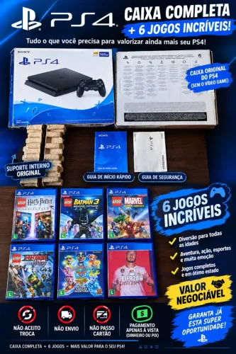 Caixa Original PS4 500gb com suporte interno + 6 jogos originais