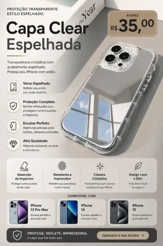 Capa de iPhone espelhada,temos do iPhone 13 até o o iPhone 15
