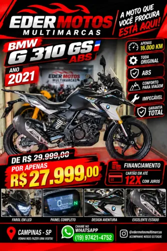 BMW G 310 GS ABS 2021 PRETA IMPECAVEL COM APENAS 16.000KM