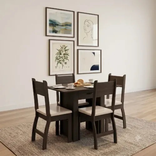 Mesa de jantar lais com 4 cadeiras Amendoa savana