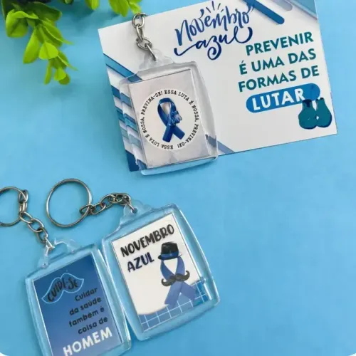 Card com Chaveiro Acrílico Personalizado Novembro Azul Mimos Brinde