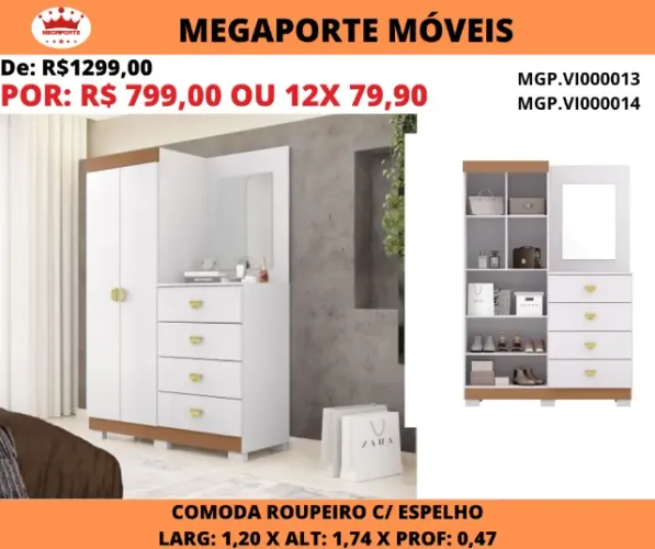 Cômoda Roupeiro Cristal com Espelho