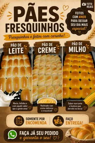 Pães Fresquinhos, Bolos Caseiros e Pudim - Faço Entrega!