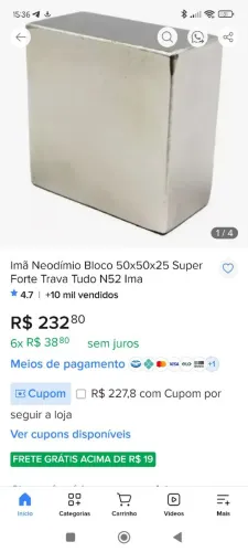 Imã Neodímio Bloco 50x50x25 Super Forte Trava Tudo N52
