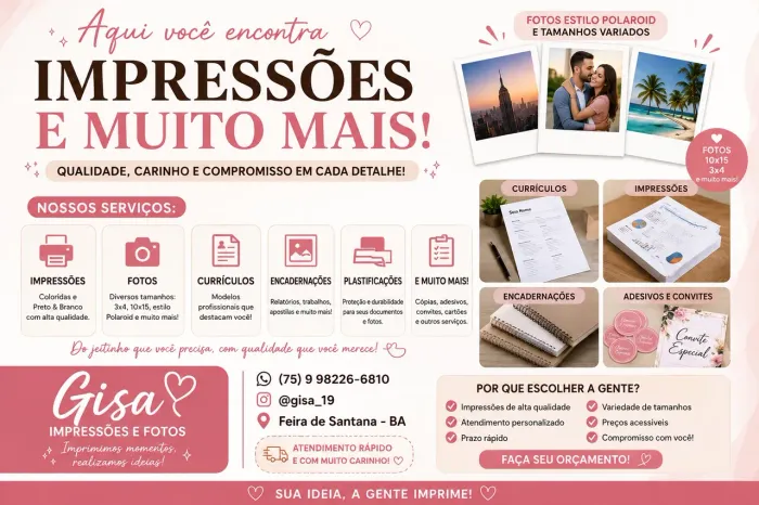 Impressões, Fotos, Currículos, Plastificação e Encadernação |