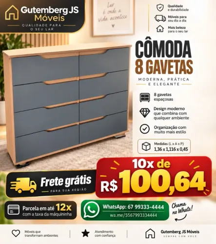Cômoda 8 gavetas