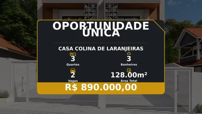 Casa em Condomínio em Colinas de Laranjeiras - 3 Quartos e Varanda