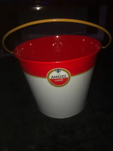 balde original AMSTEE LAGER vermelho e branco
