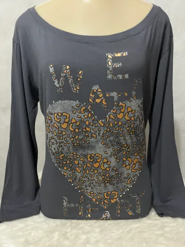 Blusa Cinza Usada Manga 7/8 Estampada