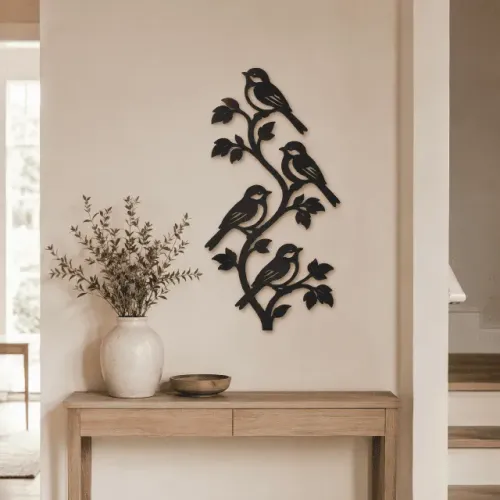 Quadro Mdf Decorativo Pássaros Na Natureza Recorte Vazado