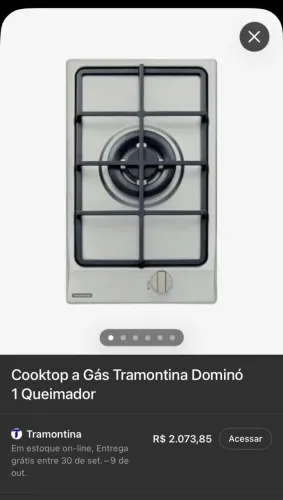 Cooktop Inox a Gás Tramontina Dominó - 1 Queimador