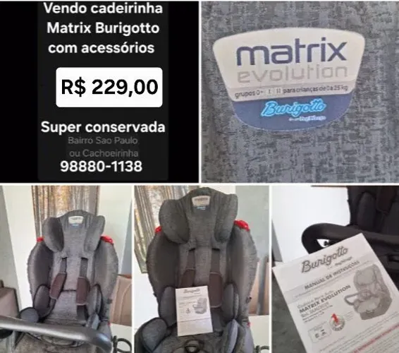 Cadeirinha Burigotto Matrix Evolution - em estado de NOVA