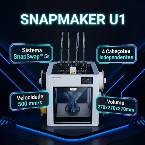 Impressora 3D Snapmaker U1 Nova na Caixa - Sistema Toolchanger Multimaterial 4 cores!