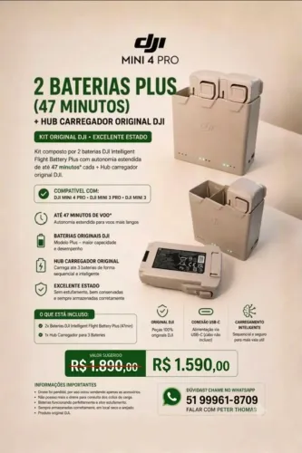 2 Baterias Plus + Hub Original - DJI Mini 4 Pro / Mini 3 Pro