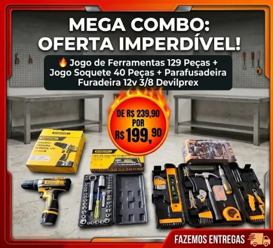 Combo Jogo de ferramentas e parafusadeira
