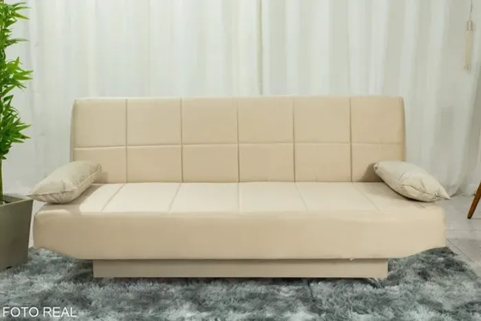Sofá Cama Will Molas Bonnel Sued Bege Pastel - Frete Grátis - Receba Hoje!
