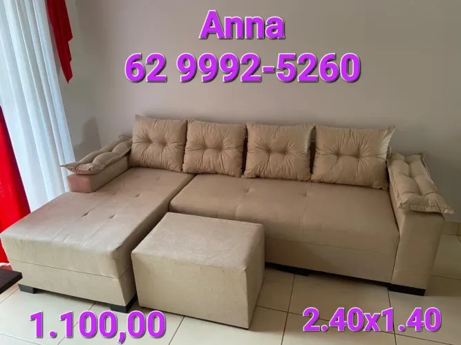 Sofá com Chaise**%% Puff grátis 