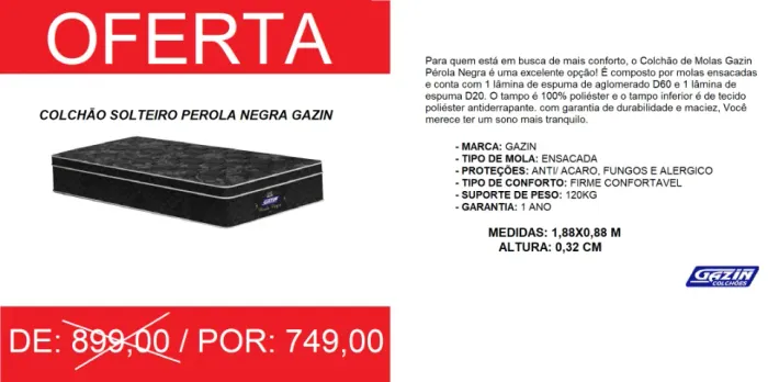 Colchão solteiro perola negra - compre hoje e receba amanhã
