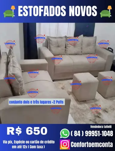 Conjunto de Sofás 2 e 3 Lugares com 2 Puffs- Diretamente da fábrica
