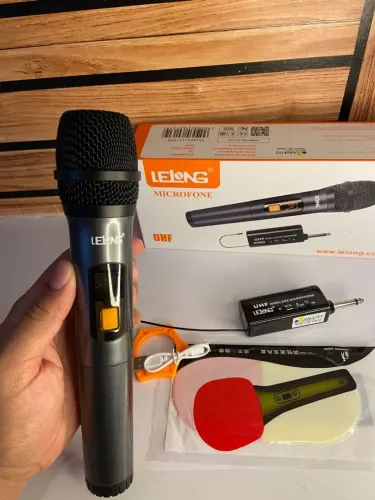 Microfone Digital Sem Fio Wireless UHF Para Karaokê - LE-909 Lelong