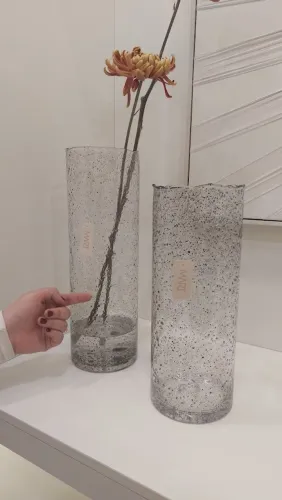 Conjunto de 2 Vasos em vidro translúcidos craquelado com detalhes preto