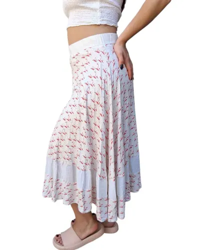 Saia Midi com estampa flamingo e design fluido estampa Juliana Jabour Original