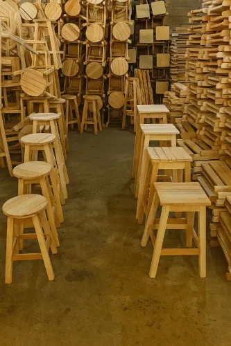 Bancos, banquetas diversas em madeira maciça 