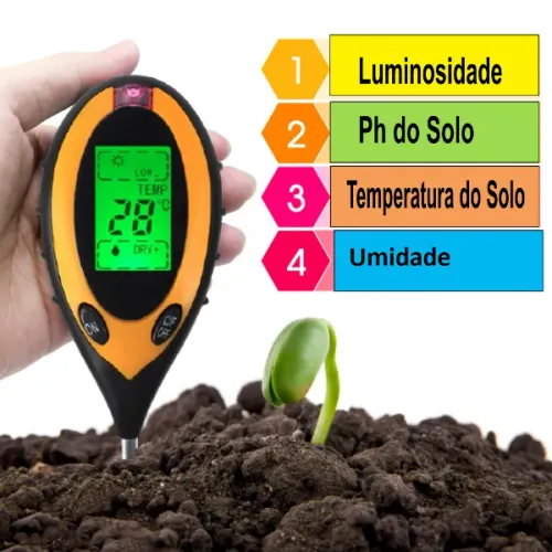 Medidor PH Solo Umidade Luz Termômetro - Digital 4x1 Jardinagem Plantas