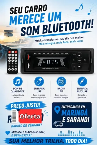 Radio som automotivo Mp3 Bluetooth Universal Painel Led Usb Carregamento 25W