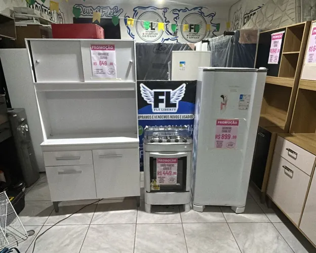 GELADEIRA ESMALTEC DEGELO SECO FOGÃO 4 BOCAS MANUAL ARMÁRIO DE COZINHA 