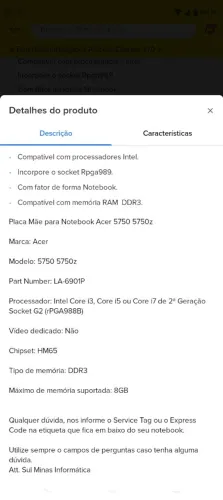 Placas mãe notebook 5750 5750z la-6901P