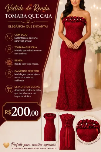 VENDO VESTIDO DE RENDA VERMELHO
