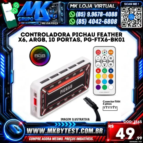 Controladora Pichau Feather X6, ARGB, 10 Portas, PG-FTX6-BK01