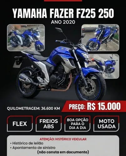 Yamaha FZ25 Fazer 2020 - Flex, ABS, 36.600 km não aceito troca, só dinheiro
