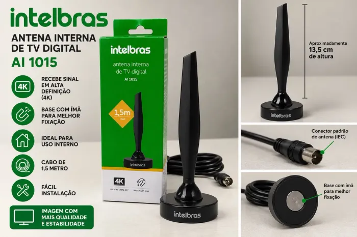 Antena Interna de TV Digital Intelbras AI 1015 4K - Cabo 1,5 m