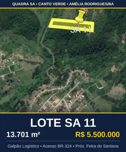 Terreno 13.701 m² p/ Galpão Logístico BR-324, próx. Feira de Santana