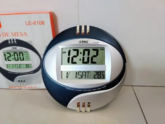 Relógio de Parede Mesa Redondo Funções Data Hora Temperatura