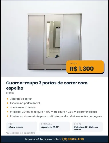 Guarda Roupa com 3 portas e Espelho