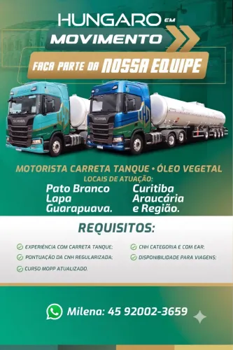 Vaga Motorista Óleo Vegetal