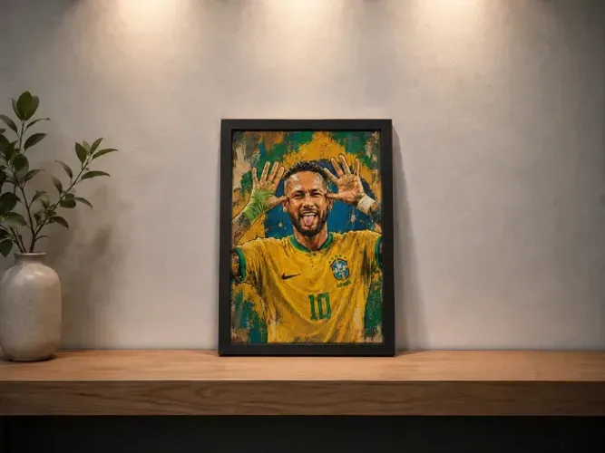 Quadro Decorativo Neymar Moldura Mdf Preto