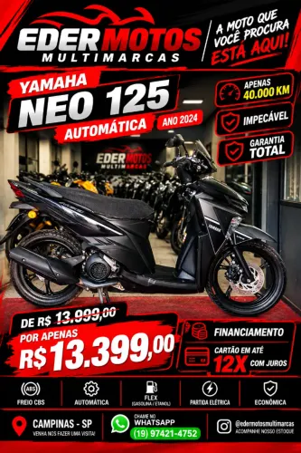 YAMAHA NEO 125CC AUTOMATICA 2024 PRETA IMPECAVEL E DAMOS GARANTIA TOTAL