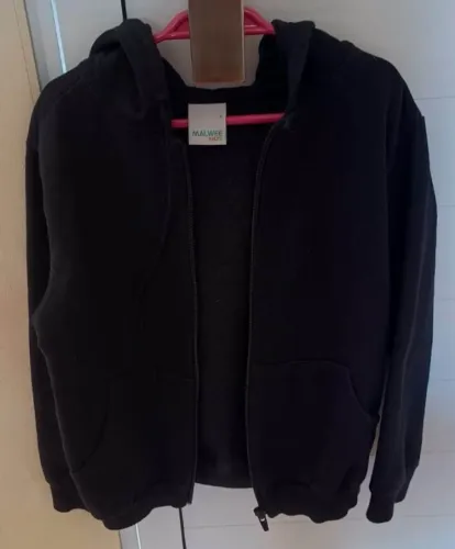 Blusa Jaqueta Infantil Moletom Com Capuz Cor Preto Tamanho 6