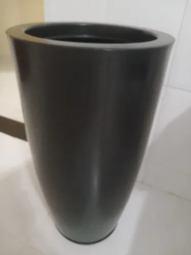 Vaso para Planta Grande Coluna Redonda Marmorizada N4 com Prato Liso Decorativo