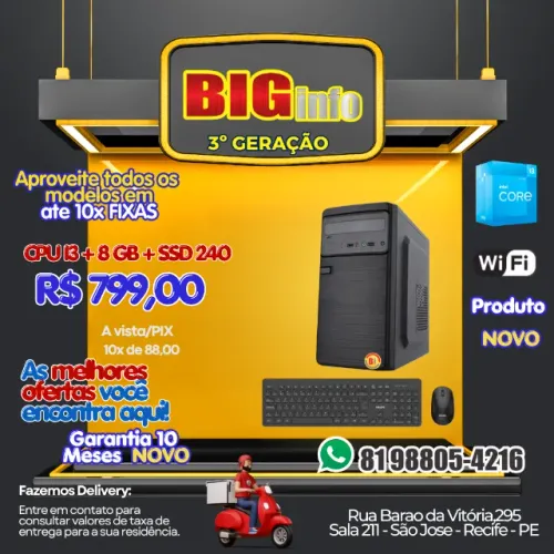 Pc Cpu Barato Intel Core I3 / 8gb / 240ssd / Hdmi / Wifi - BIG INFOR