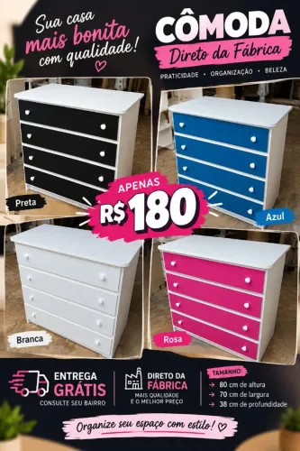 Cômoda 4 gavetas pronta entrega direto da fábrica