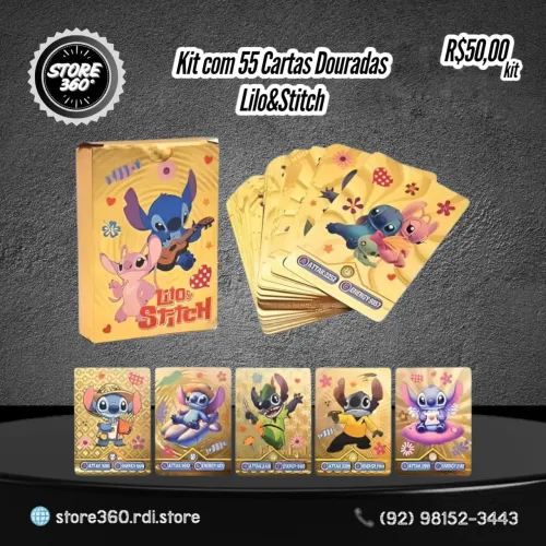 Kit 55 Cartas Douradas Lilo&stitch 