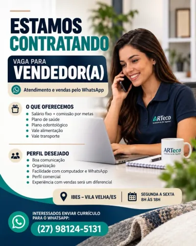 Vendedor(a), presencial e periodo integral