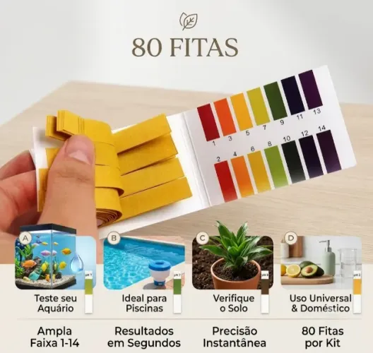 Fitas de Teste de pH Universal (1-14) - Alta Precisão com 80 Tiras e Escala de Cor