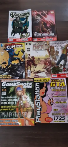 Lote de revistas de games e da marvel.